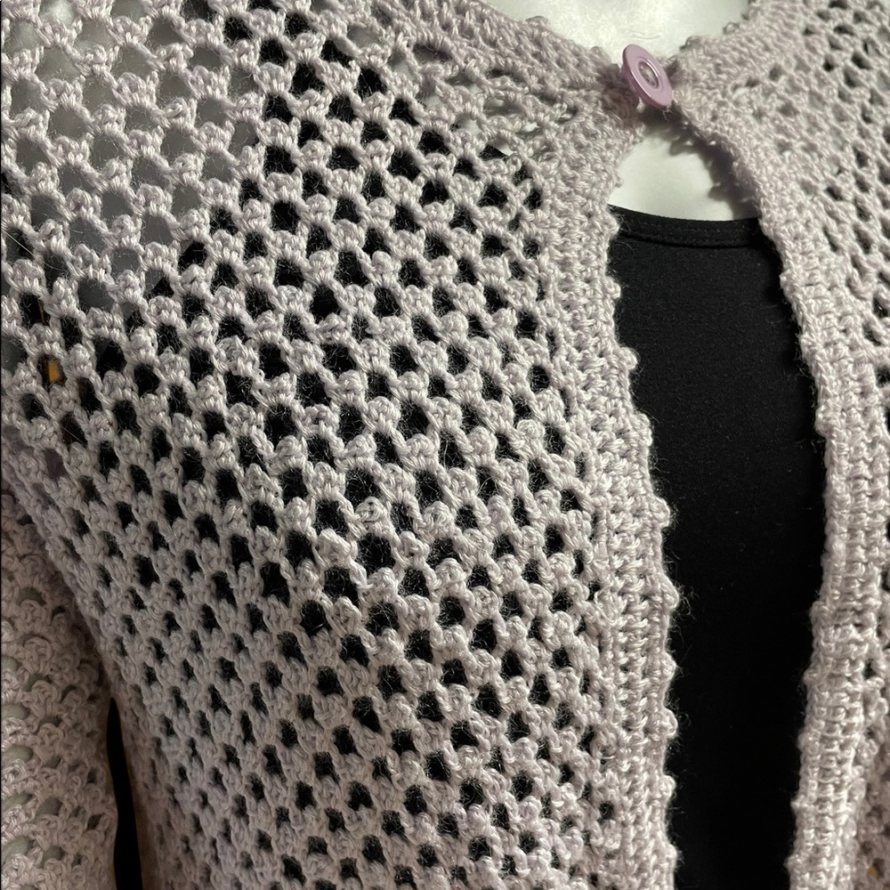 Light Lavender Wool Crochet Jacket M - image 4